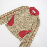 Women 2 Piece Set Tracksuit Leopard Print Contrast Color Short Set
