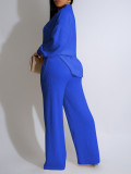 Solid Two-piece Long Sleeved Pleated Casual Shirt Pant Set