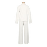 Solid Two-piece Long Sleeved Pleated Casual Shirt Pant Set