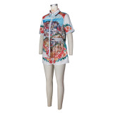 Floral City Printed Color-blocked Short Set