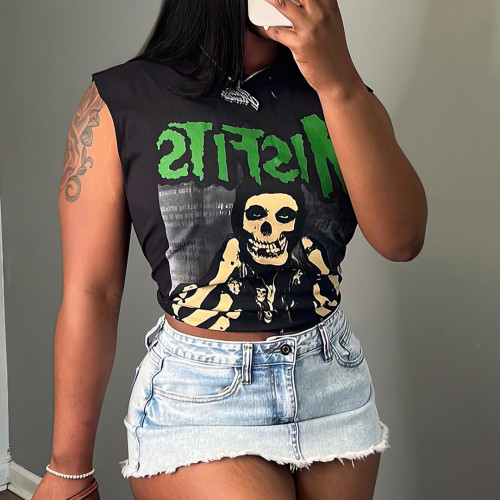 Summer Fashion Brand Loose Printed Pattern Loose Sleeveless Vest