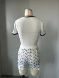 Moon Print Stretch Slim Sexy Top Shorts Set