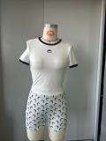 Moon Print Stretch Slim Sexy Top Shorts Set
