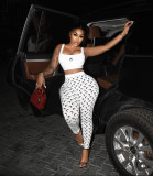Moon Print Stretch S Sleeveless Vest Top & Trousers