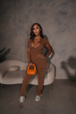 Short Sleeve Solid Color Zipper Two Piece Pants Set
