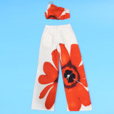 Casual Printed Single Shoulder Sleeveless Tops Wide-leg Trousers Two Piece
