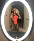 Casual Print Shor Sleeve Contrast Color Pants Suit