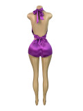 Satin Halter Bandage Deep V-neck Top and Short Two-piece Set
