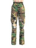 Casual Camouflage Print Multi-pocket Workwear Straight Trousers
