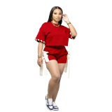 Bow-Tie Lace-Up Sports Casual Short-Sleeved Shorts Set