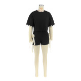 Bow-Tie Lace-Up Sports Casual Short-Sleeved Shorts Set