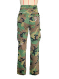 Casual Camouflage Print Multi-pocket Workwear Straight Trousers