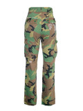 Casual Camouflage Print Multi-pocket Workwear Straight Trousers