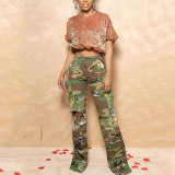 Casual Camouflage Print Multi-pocket Workwear Straight Trousers