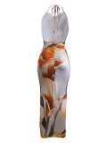 Tulipfield Mesh Print Halter Maxi Dress