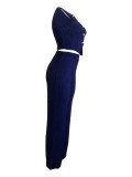 Casual Solid Color Buckle O Neck Sleeveless Two Pieces