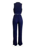 Casual Solid Color Buckle O Neck Sleeveless Two Pieces