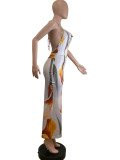 Tulipfield Mesh Print Halter Maxi Dress