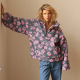 2025 Spring Faux Lambswool Print Loose Zipper Sweatshirt Long Sleeve Top