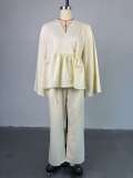 2025 Summer New Design V-neck Loose Lace-up Top Wide-leg Trousers Set