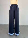 Fashion Round Neck Spliced ​​Striped Top High Waist Trousers