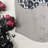 Leopard Corset Top –|Sexy Bustier Crop with Contrast Detail and Button Front