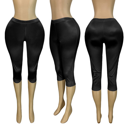 Stretch Satin Shiny Capri Pants