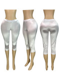 Stretch Satin Shiny Capri Pants