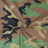 Green Camo Printed Cropped Jacket High Slit Cargo Pocket Skirt 2-Piece Set