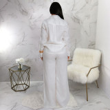 Women's Woven Two Piece Long Sleeve Shirt Pants Set