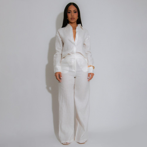 Women's Woven Two Piece Long Sleeve Shirt Pants Set