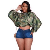Batwing Sleeve Zip-Up Jacket Cropped Top