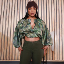 Batwing Sleeve Zip-Up Jacket Cropped Top