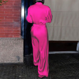 Solid Color Woven Long Sleeve Shirt & Pants Set