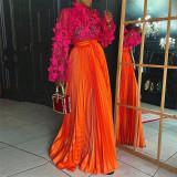 Imitation Silk Pleated Maxi Skirts