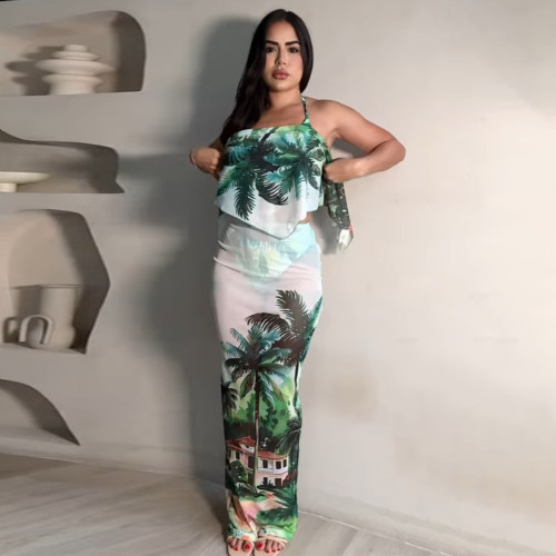 Sexy Bikini Swimsuit Beach Print Skirt Set