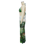 Sexy Bikini Swimsuit Beach Print Skirt Set