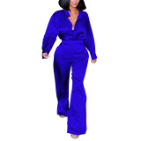 Solid Color Woven Long Sleeve Shirt & Pants Set