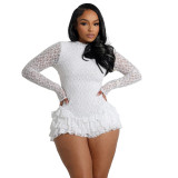Sexy Lace Long Sleeve Ruffle Backless Romper