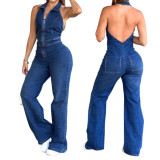Slim Sleeveless Retro Backless Denim Jumpsuit