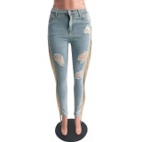 Women's Ripped Cut Out Destroyed Frayed Tassels Distressed Denim Jeans