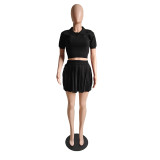 Casual POLO Collar Knitted Pleated Skirt Set