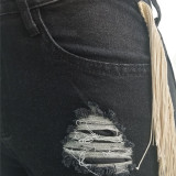 Women's Ripped Cut Out Destroyed Frayed Tassels Distressed Denim Jeans