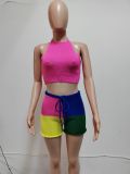 Sexy Colorblock Backless Strap Design Halter Sleeveless Two Pieces