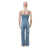 Copy Fashion Splicing Adjustable Strap Crop Top Trousers Three Piece with Cardigan