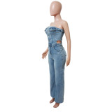 Copy Fashion Splicing Adjustable Strap Crop Top Trousers Three Piece with Cardigan
