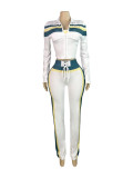 Fashion Splicing Adjustable Strap Crop Top Trousers Three Piece with Cardigan