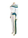 Fashion Splicing Adjustable Strap Crop Top Trousers Three Piece with Cardigan