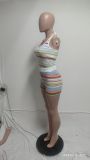 Sexy Stripe Backless Halter Sleeveless Two Pieces