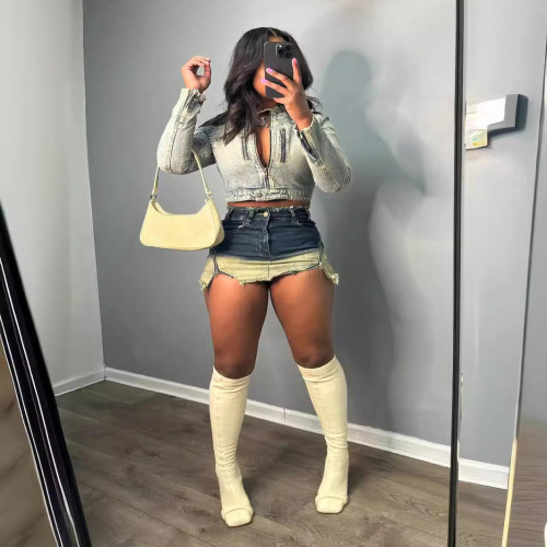 Sexy Mini Denim Skirt for Women Bodycon High Waisted Stretchy Jean Skirts Beach